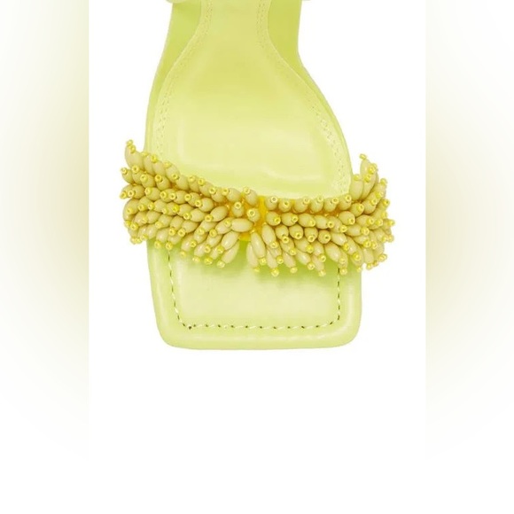 Topshop Riley Beaded Trim Heeled Sandal with Ankle Tie in Lime-Yellow - Picture 2 of 5